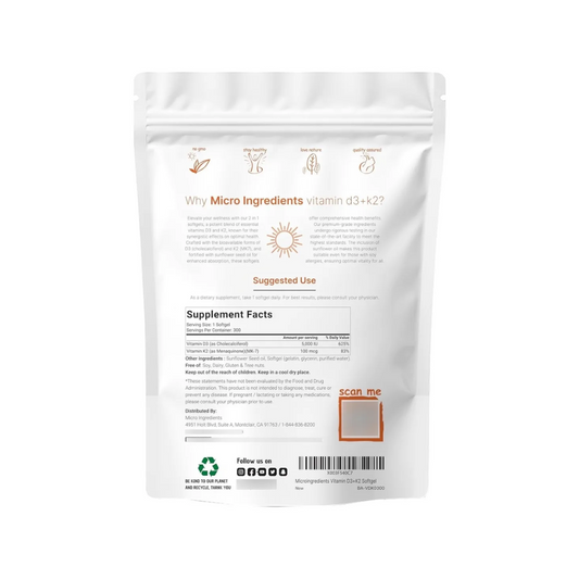 Vitamina D3 5000iu Plus K2 Fórmula 2 En 1, 300 Softgels
