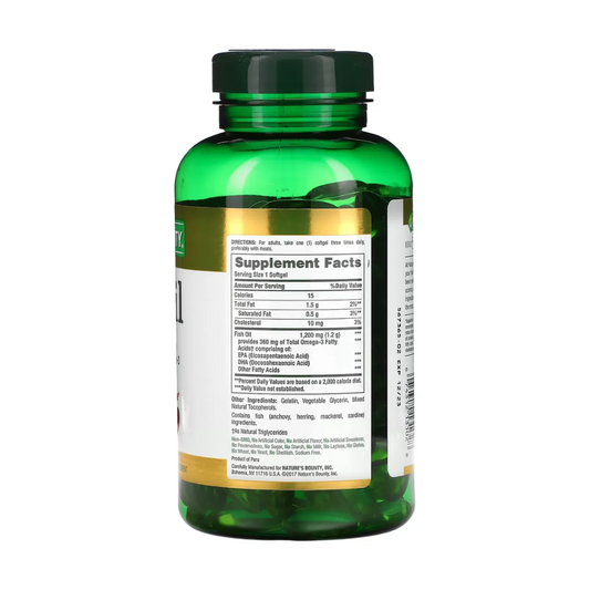 Aceite Pescado Natures Bounty 1200mg Fish Oil Omega-3 200cáp