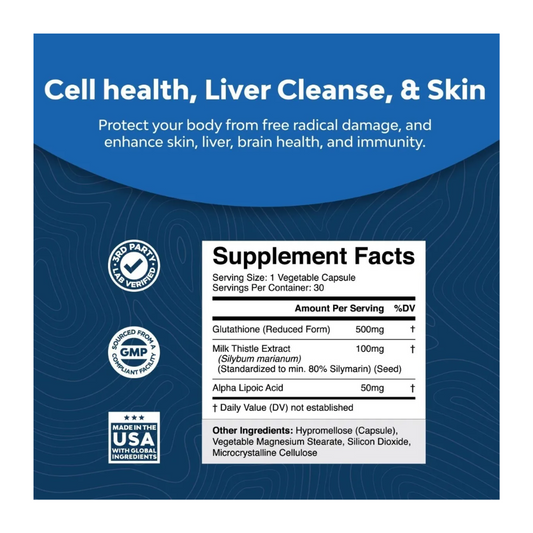Glutatión 500mg Antioxidante Salud Hígado Cerebro 30cáps