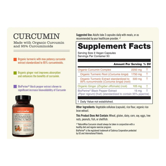 Naturewise Suplemento De Cúrcuma 2250mg 90 Capsulas