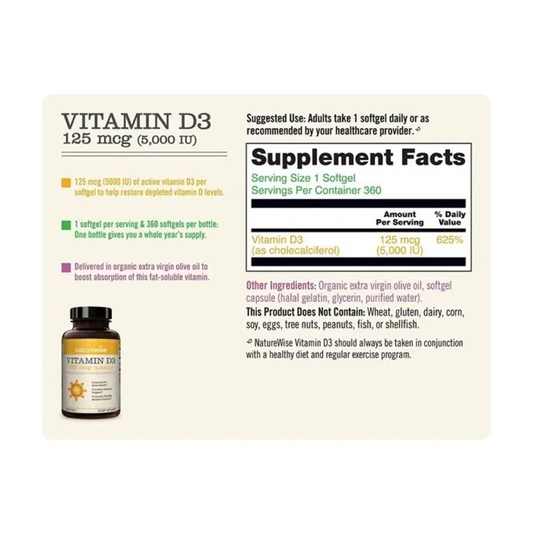 Naturewise Vitamina D3 5.000 Ui En Aceite De Oliva 360 Cáp