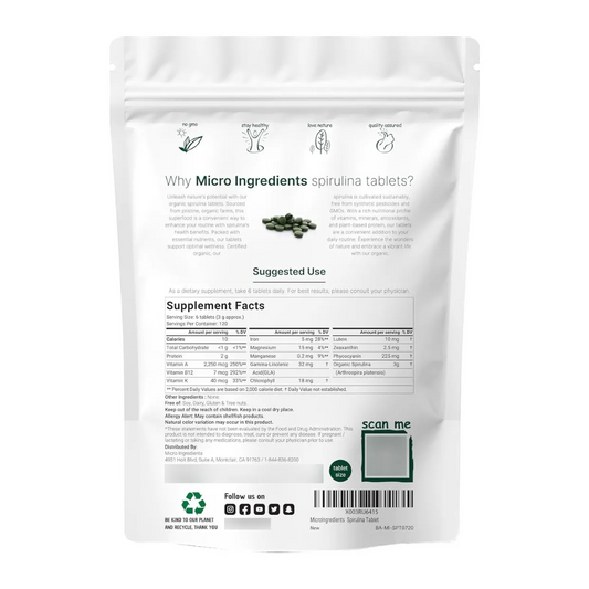 Spirulina Orgánica 720 Tabletas