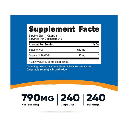 Nutricost Betaine Hcl Pepsin
790 mg 240 caps