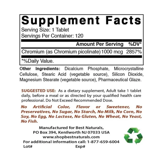 Best Naturals Chromium Picolinate X 120 Caps
