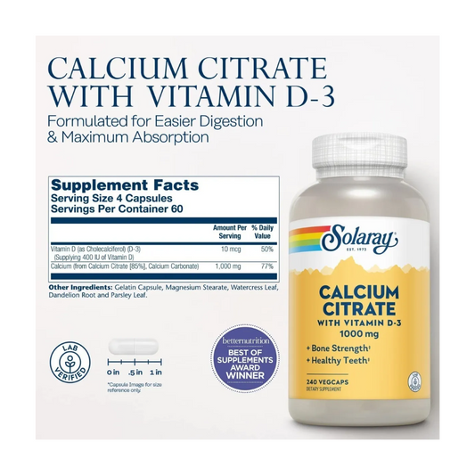 Citrato Calcio 1000mg Con Vitamina D3 Calcium 240 Cápsulas