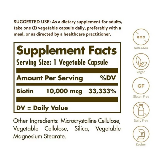 Solgar Biotin 10,000 Mcg Biotina 120 Cápsulas Vegetales