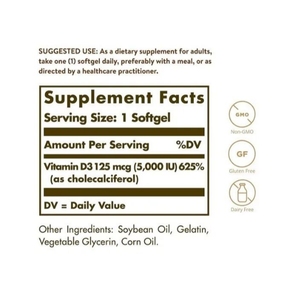Vitamina D3 Solgar 125mcg 100 softgels