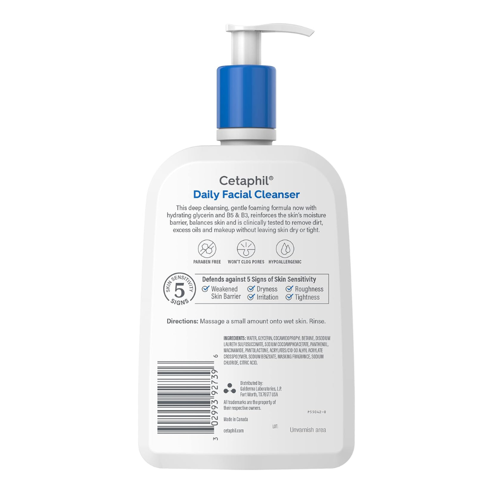 Cetaphil - Limpiador facial diario para pieles sensibles, combinadas con pieles grasas, espuma suave, sin jabón, hipoalergénico 591 ml