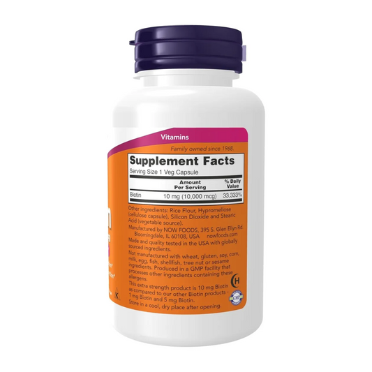 Suplemento Now Energético Biotin 10 Mg Biotina 120 Cápsulas
