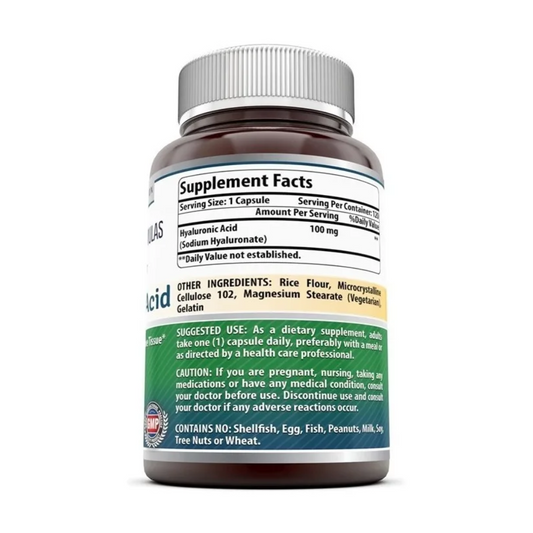 Ácido Hialurónico 100mg Amazing Formulas Piel Sana 120 Cáps