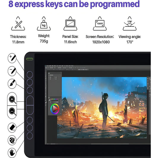 Tableta Digitalizadora Con Pantalla Huion Kamvas 12 Color Negro