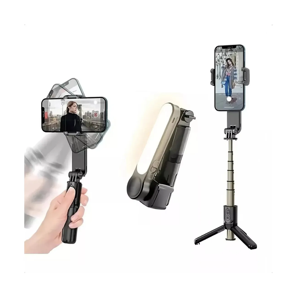 Estabilizador Peining L09 Cardán de Mano Color Negro Palo de Selfie Soporte de Teléfono Móvil con Bluetooth y Luz de Relleno Ajustable
