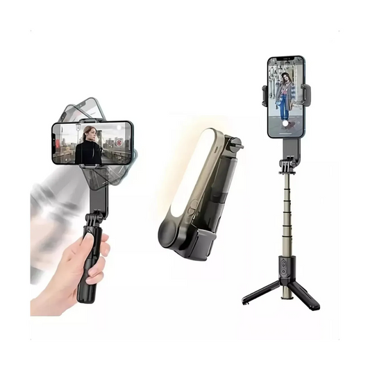 Estabilizador Peining L09 Cardán de Mano Color Negro Palo de Selfie Soporte de Teléfono Móvil con Bluetooth y Luz de Relleno Ajustable