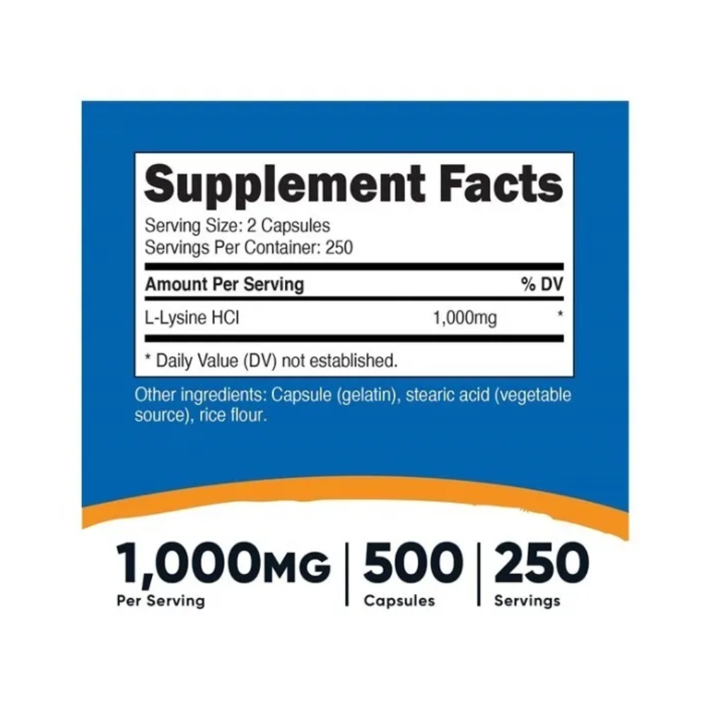 Nutricost L-lysine 1000mg X 500 caps