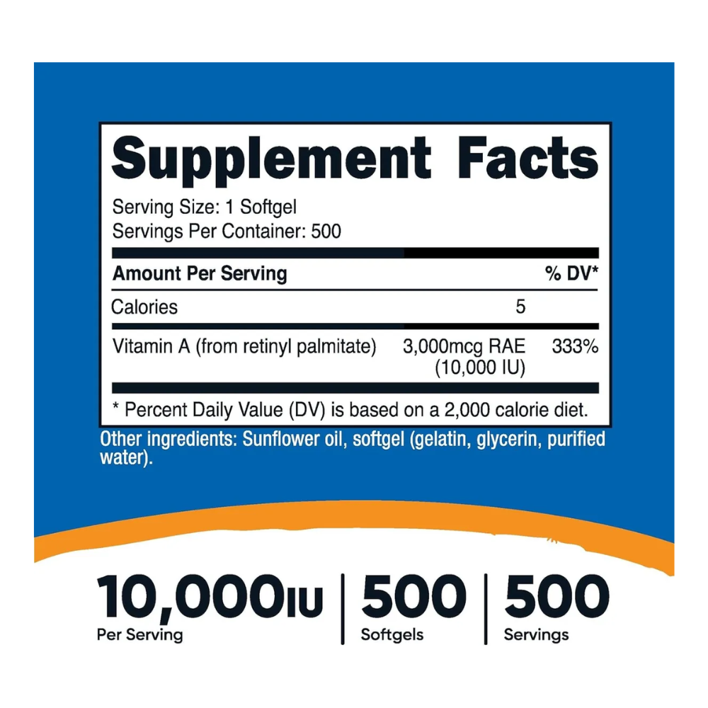 Nutricost Vitamina A 10000 Iu 500 Cápsulas Blandas