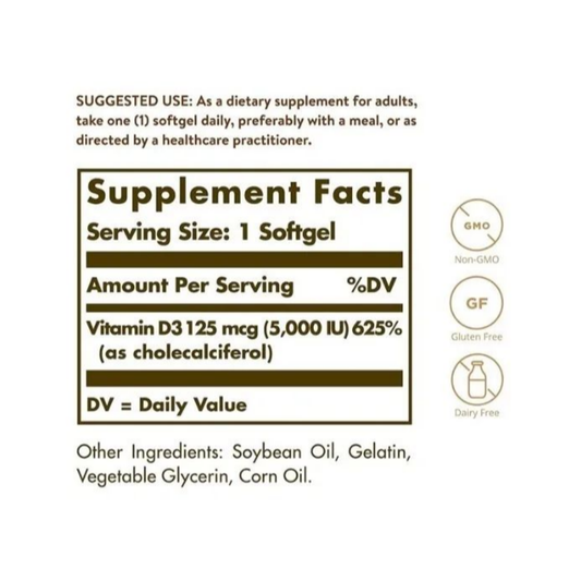 Vitamina D3 Solgar 125mcg 100 softgels