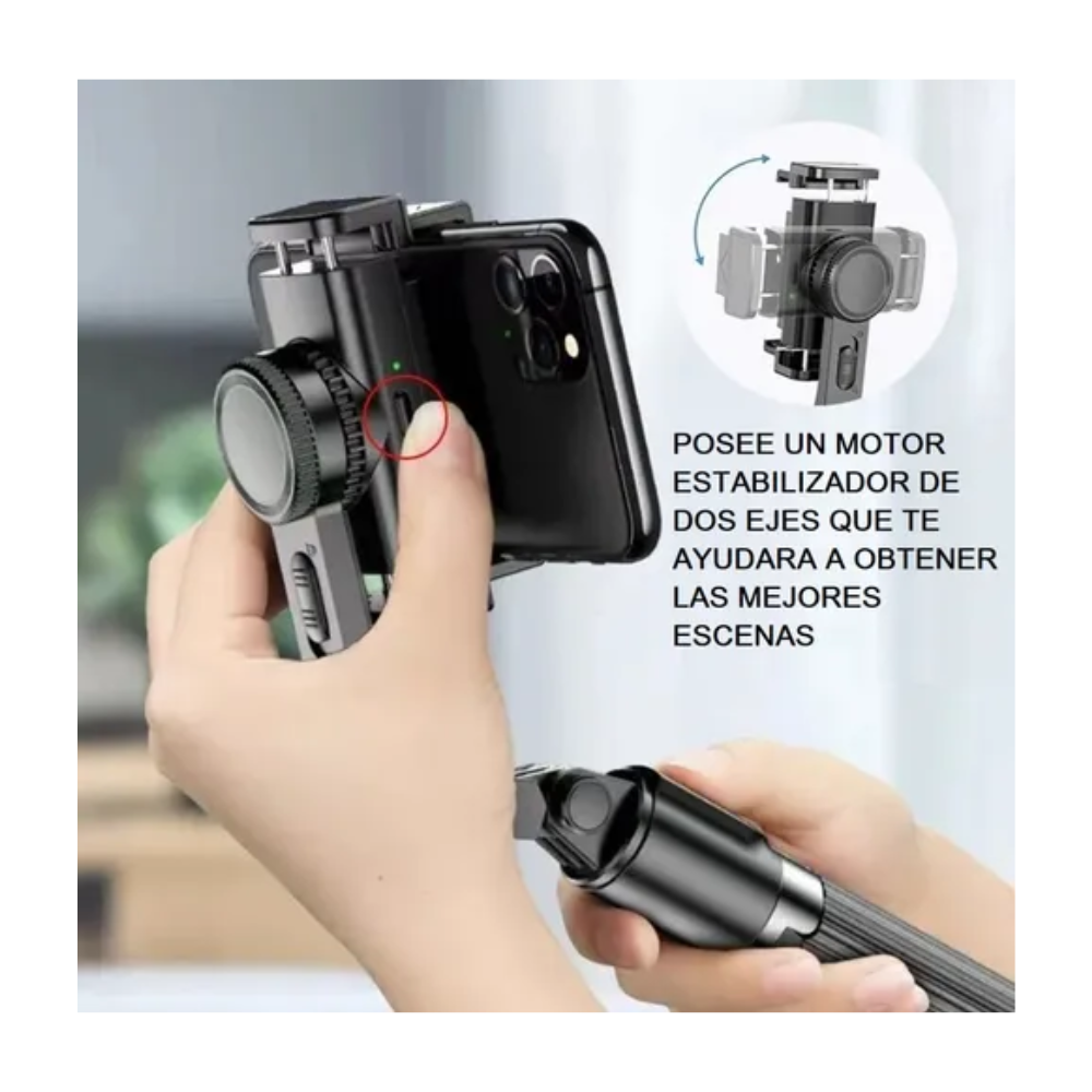 Estabilizador Peining L09 Cardán de Mano Color Negro Palo de Selfie Soporte de Teléfono Móvil con Bluetooth y Luz de Relleno Ajustable