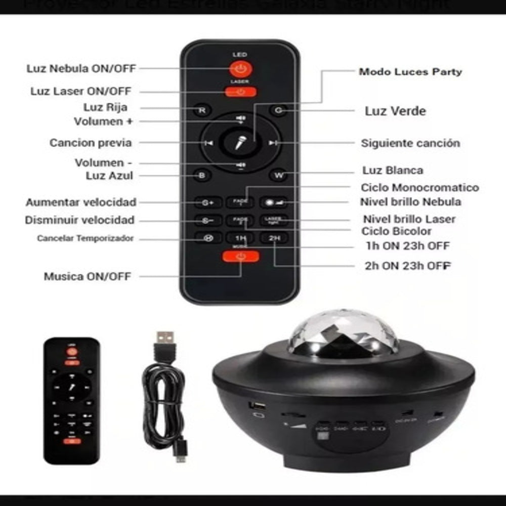 Proyector Led De Estrellas Y Galaxias Con Parlante Bluetooth