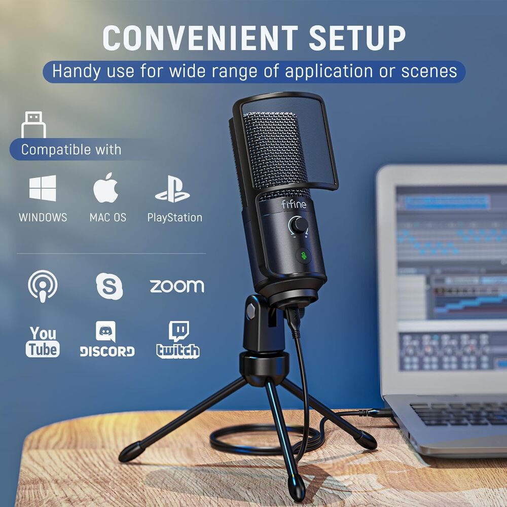 Micrófono Fifine K669 Pro Usb Condensador Cardioide Black